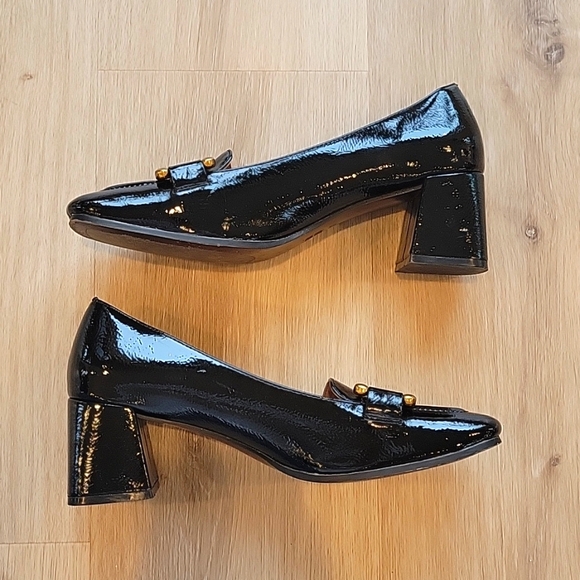 Bibi Lou Black Patent Leather Gold buckle detail Heels VGUC! Sz 8-8.5, 39 - Picture 4 of 7